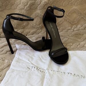 Stuart Weitzman Black Minimalist Ankle-Strap Stiletto Sandals
